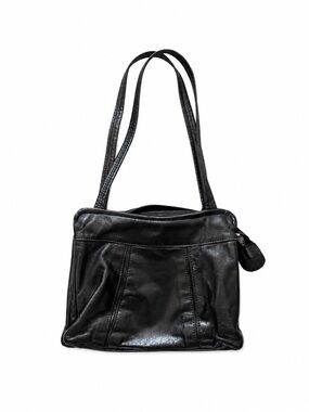 Vintage Brixton Black Leather Shoulder Bag Y2K Minimalist Zip Top Purse